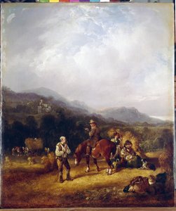Vete skörd. Verk av William I Shayer (1788-1879), olja på kartong. Engelsk 1800-talskonst, landskap, genrescen. State Hermitage, Sankt Petersburg.