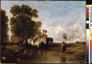 Ford korsning (genom ett vadställe). Målning av William I Shayer (1788-1879). Olja på duk, 94,5 x 127,5 cm. 1800-talets engelska skola. Statens M.K. Ciurlionis konstmuseum, Kaunas (Litauen).