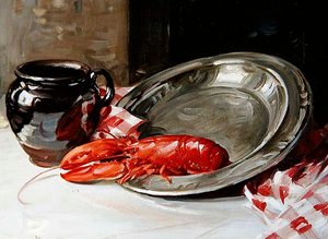 Stilleben - Hummer på ett fat (olja på duk) av William Somerville Shanks