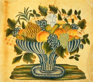 Skål med frukt, ca 1830-1840 (akvarell på sammet (teoremmålning)) av William Stearns