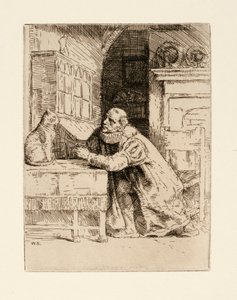 Montaigne och katten. Illustration av Izaak Walton och Charles Cotton från The Compleat Agler av William Strang