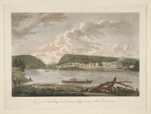 Utsikt över Water Gap och Columbian Glassworks, River Delaware av William Strickland