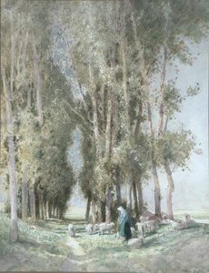A Shepherdess and her Flock, Holland (akvarell på papper) av William Tatton Winter