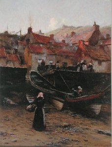 Quayside vid Staithes, Yorkshire (olja på duk)