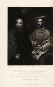 Porträtt av Sebastiano del Piombo, italiensk målare från högrenässansen och tidiga manéristiska perioder, cirka 1485-1547, med kardinal Ippolito de