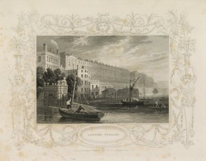 Adelphi Terrace, inklusive Water Gate, York Buildings, London av William Tombleson