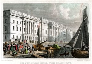 Det nya Custom House, från Billingsgate, City of London, c1830. av William Tombleson