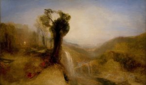 Södra landskap med en akvedukt och vattenfall av Joseph Mallord William Turner