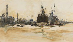 The Pool of London, 1924 (penna, pensel, bläck, wc och gouache på papper)