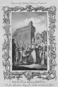 Paulinus döper Edwin, den första kristna kungen av Northumberland, i York, 1773. av William Walker