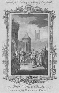 Drottning Emmas kyskhet prövades genom eldprov, 1773.