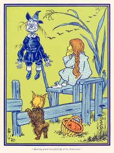 ?Dorothy tittade eftertänksamt på Fågelskrämman.? från ?The Wonderful Wizard of Oz? av L. Frank Baum