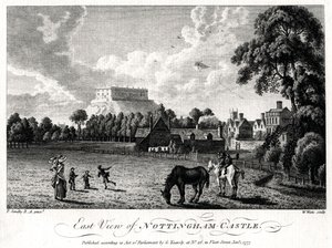 Östlig utsikt över Nottingham Castle, Nottinghamshire, 1777