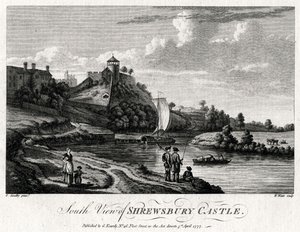 Södervy av Shrewsbury Castle, Shropshire, 1777