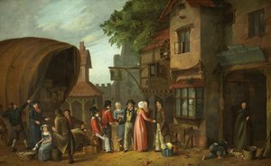 Scen utanför ett värdshus, kanske i Congresbury, Somerset, ca 1824 (olja på panel)