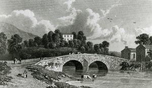 Greta Hall och Keswick Bridge, graverade av E. Francis, 1842