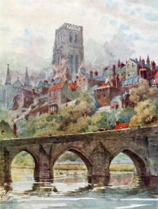 Durham, Elvet Bridge (färg litho)