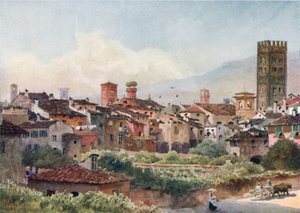 Lucca. Från stadsmuren (färg litho) av William Wiehe Collins
