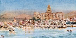Malaga, utsikt från hamnen (färg litho) av William Wiehe Collins