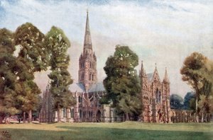 Salisbury, katedralen (färg litho)