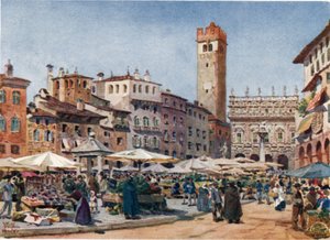 Verone. The Market Place (färg litho) av William Wiehe Collins
