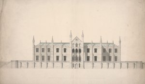 Upphöjning av en föreslagen design för Cambridge Colleges av William Wilkins