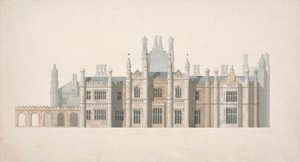 Upphöjning av en föreslagen design för Cambridge Colleges av William Wilkins