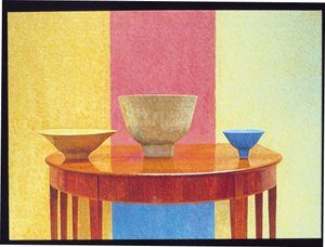 Stilleben, tre Lucie Rie-skålar av William Wilkins