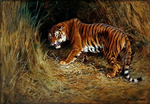 A Prowling Tiger (olja på duk ombord)
