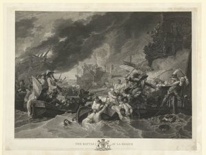 Sjöslaget vid Cape La Hogue, 1692 Slaget vid La Hogue (titel på objekt) av William Woollett