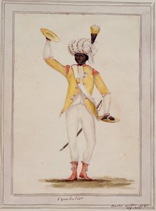 En cymbalist, från Sir William Youngs "Drawings of Uniforms of the Bucks Militia" av William Young