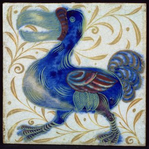 Kakel med fågeldesign (keramik) av William de Morgan