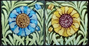 Kakel med blommönster i persisk stil (keramik) av William de Morgan