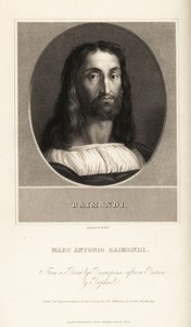 Porträtt av Marcantonio Raimondi, italiensk gravör, cirka 1470-1534 av William the Younger Holl