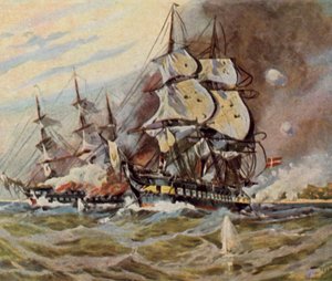 Tyska strandbatterier nära Eckernförde, 5 april 1849 (förbättrad färglitografi)