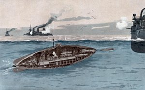 Ubåt, ca 1905 (akvarell)