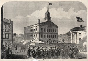 Ett nytt regemente av Massachusetts Volunteers passerar Faneuil Hall, Boston, på väg till kriget av Winslow Homer