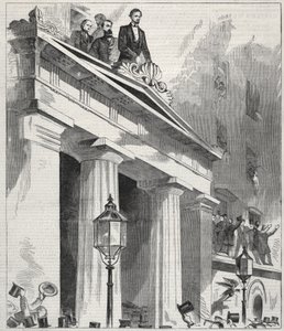 Abraham Lincoln, den tillträdande presidenten, talar till folket från Astor House-balkongen den 9 februari 1861 av Winslow Homer
