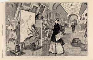 Konststudenter och kopister i Louvren-galleriet, Paris, från Harper