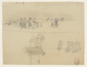 Strandscen med kvinnor som bär korgar, Cullercoats, England av Winslow Homer