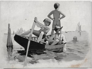 Pojkar simning, Gloucester Harbor av Winslow Homer