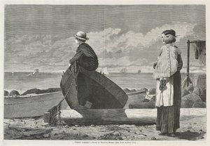 Pappa kommer!, 1 november 1873 (trägravyr på tidningspapper) av Winslow Homer