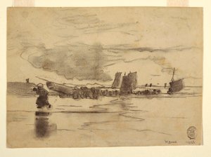 Teckning, Strand vid lågvatten, Cullercoats, England, 1881 av Winslow Homer