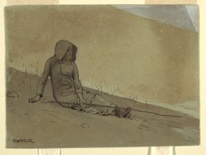 Teckning, flicka sittande på en bergssluttning, 1878 av Winslow Homer