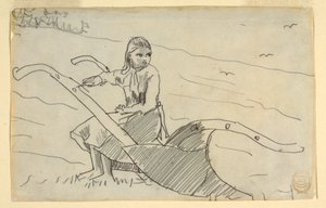 Teckning, flicka sittande på en plog, 1879 av Winslow Homer