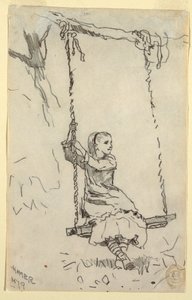 Teckning, flicka på en gunga, 1879 av Winslow Homer