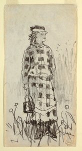 Teckning, flicka med lunchhink, 1879 av Winslow Homer
