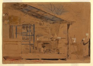 Ritning, hus med veranda, ca 1858-60 av Winslow Homer
