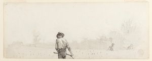 Teckning, Man med lie, ca 1865 av Winslow Homer