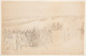 Teckning, marscherande infanterikolonn, ca 1862 av Winslow Homer